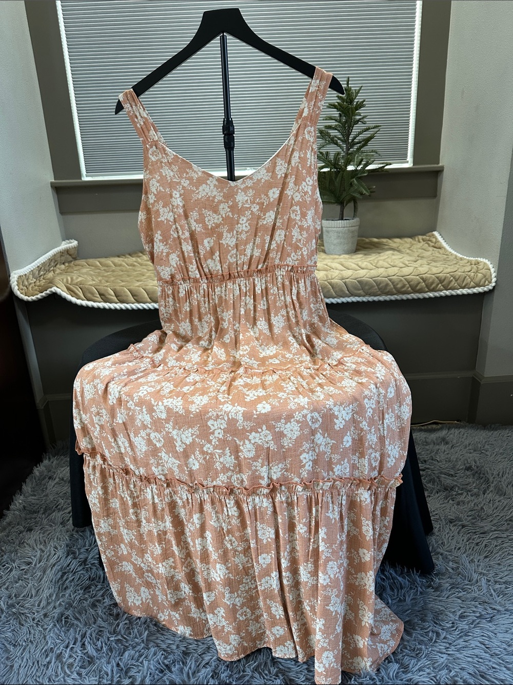 mine Peach Floral Tiered Maxi Dress